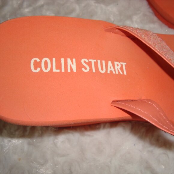 COLIN STUART Orange Sparkle Thong Flip Flop Platform Wedge Sandals Shoes sz 5 - Picture 3 of 9